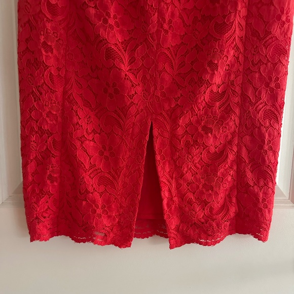 Express Red Lace High Waisted Midi Pencil Skirt NWT - Picture 6 of 12